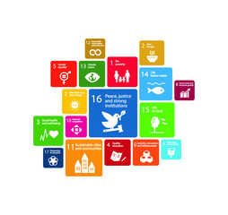 Sustainable Development Goals, Agenda 2030. Peace, Justice and Strong Institutions - Goal 16. Isolated icons. Vector illustration EPS 10