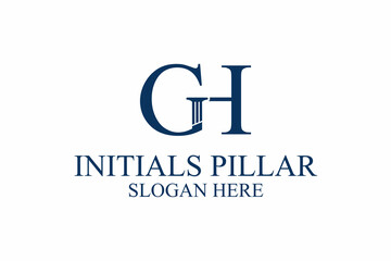 legal pillar logo, initial letter g/h. premium vector