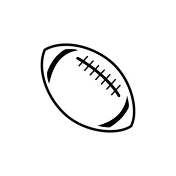 Rugby Ball Black Line Icon. American Football Symbol. Linear Outline Design. Flat Isolated Illustration On White For: Logo, Print, Sticker, Mobile, App, Banner, Web Design, Dev, Ui, Gui. Vector EPS 10