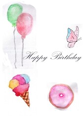 ice cream donut balloons celebration birthday illustration