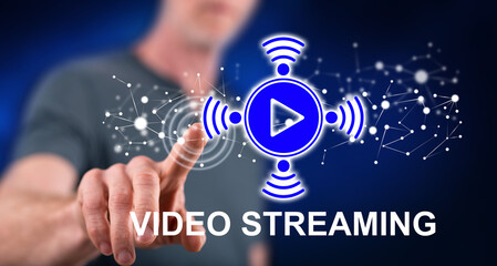Man touching a video streaming concept