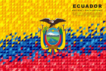 Flag of Ecuador. Abstract background of small triangles in the form of colorful yellow, blue and red stripes - obrazy, fototapety, plakaty