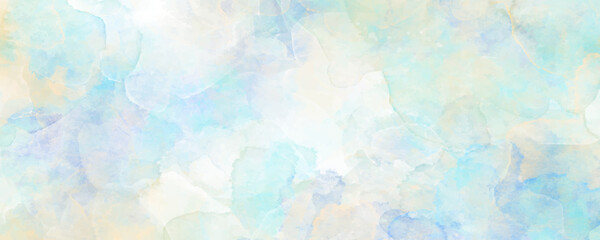 Watercolor vector art background for cards, flyer, poster, banner and cover design. Sky, clouds. Colorful hand drawn illustration for design interior. Multicolor watercolour texture.