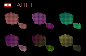 Tahiti dotted map set. Map of Tahiti in dotted style. Borders of the island filled with beautiful smooth gradient circles. Elegant vector illustration.