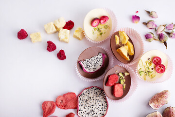 milk chocolate with different fillings and fruits