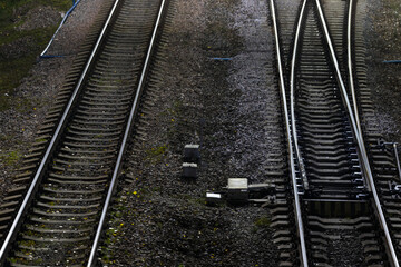 railroad rails and sleepers close up
