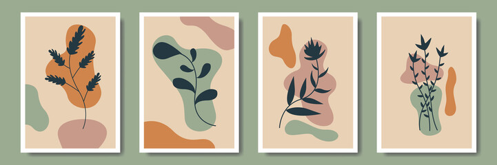 Minimalist collection modern abstract leaves tropical botanical bohemian style, poster, print, wall, decor, boho