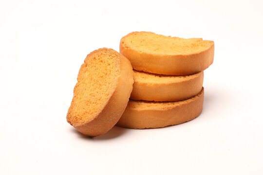 crispy rusk, cake rusk, Rava Rusk on white background