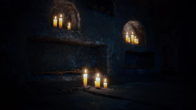 old dark catacombs with candles