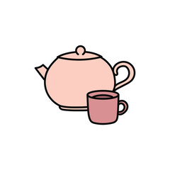 Kettle and mug vector doodle illustration