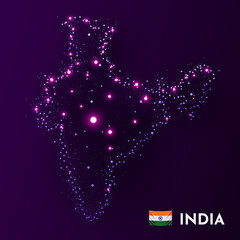 India map made of stars and dots. Globalization concept. Space view.