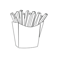 French fries drawn in one line. Stock isolated vector illustration. Line art