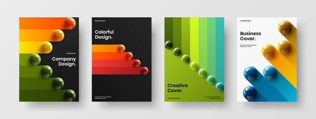 Clean magazine cover design vector concept composition. Premium realistic balls banner layout bundle.