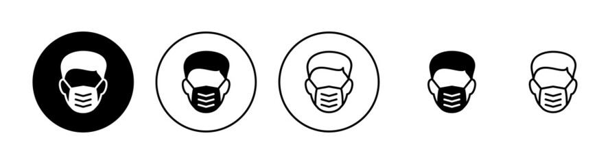 Mask icons set. Medical mask sign and symbol. Man face with mask icon. Safety breathing mask