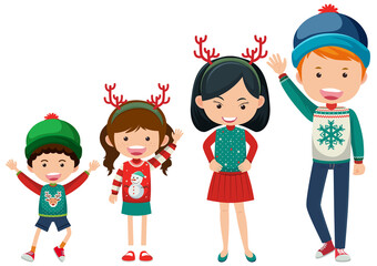 Family members wearing Christmas outfits