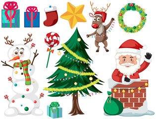 Fototapeta na wymiar Christmas set with tree and decorations