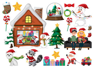 Christmas set with tree and decorations