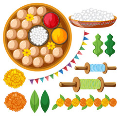 Set of Indian food and offerings