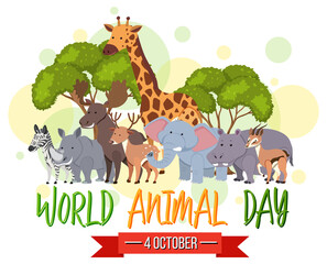 Obraz na płótnie Canvas World Animal Day banner with wild animals in cartoon style