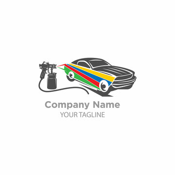car painting logo with spray gun and Unique Colorful Vehicle Concept.
