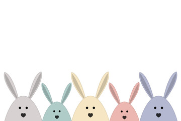 Colourful Easter bunnies. Blank card design. Vector
