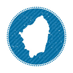 Naxos striped retro travel sticker. Badge with a map of the island, vector illustration. Can be used as an insignia, logotype, label, sticker, or badge of Naxos.