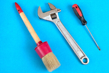 screwdriver detail close up blue background