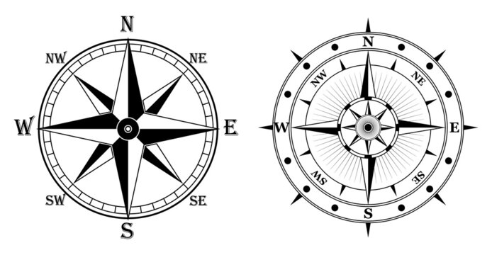 set of realistic compass navigation or nautical compass sailing or antique compass vintage retro. eps vector
