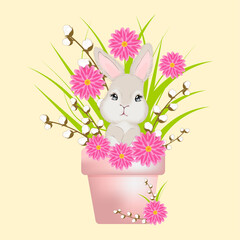  Easter bunny. Easter. A bunny in a pot.