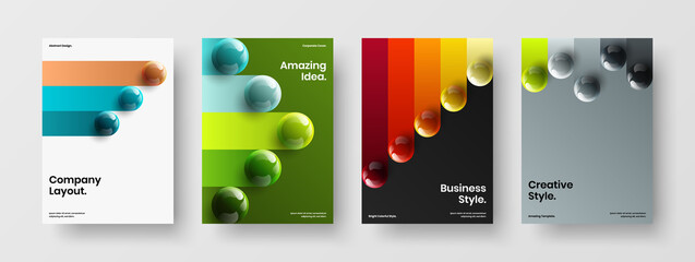 Vivid 3D spheres corporate cover layout collection. Minimalistic annual report vector design template set.