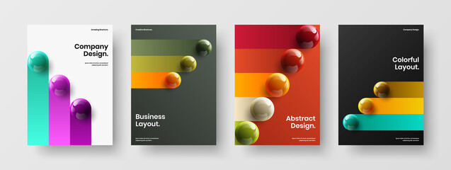 Fresh presentation design vector illustration set. Colorful 3D spheres corporate identity template composition.