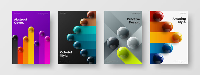 Geometric realistic balls booklet illustration composition. Vivid company cover A4 design vector template collection.