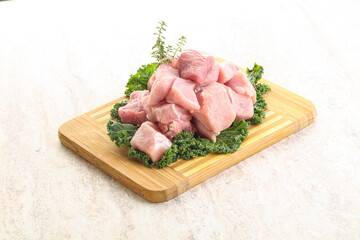Raw pork meat cubes for coocking