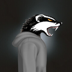 angry animal in gray hoodie