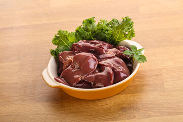 Raw chicken liver in the bowl
