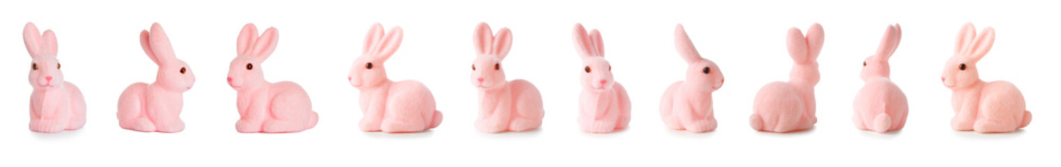 Pink Easter bunny on white background