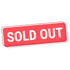 Sold out text message. Web design element. Information banner in red and white with outline.