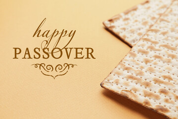 Jewish flatbread matza for Passover on color background