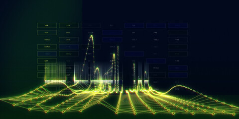 Abstract technology digital background with data graph glow on dark. Analytics computing concept. Banner for business, science and technology. Big Data.