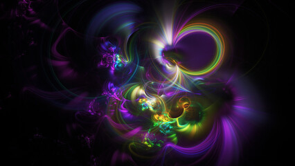 Obraz premium Abstract colorful yellow and violet fiery shapes. Fantasy light background. Digital fractal art. 3d rendering.
