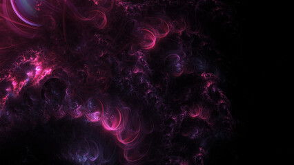 Abstract dark pink glowing shapes. Fantasy light background. Digital fractal art. 3d rendering.