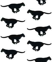 Vector seamless pattern of flat running panther isolated on white background