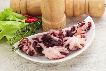 Marinated baby octopus seafood in the bowl