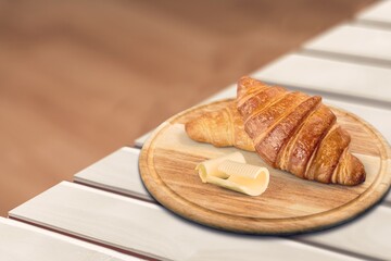 French cuisine. Croissants with butter. Bakery. Organic products. Food