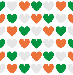 Vector seamless pattern of Ireland flag hearts isolated on white background