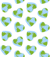 Obraz premium Vector seamless pattern of hand drawn Earth planet hearts isolated on white background