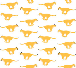Vector seamless pattern of flat running lioness isolated on white background