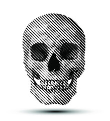 Line halftone skull from 3D rendering. Black and white vector illustration.