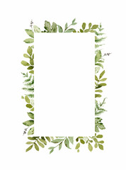 Fototapeta na wymiar Watercolor vector frame with green forest foliage.