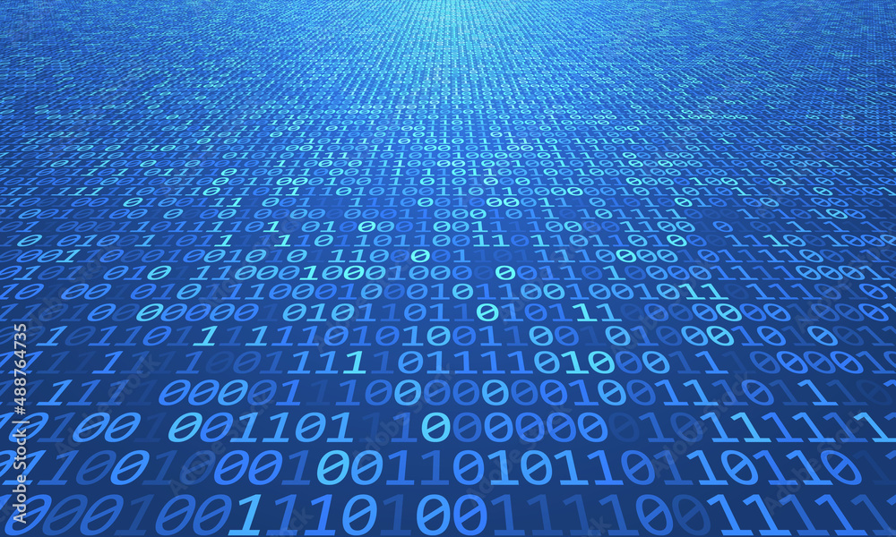 Poster Binary digits One and Zero in perspective view over blue background.